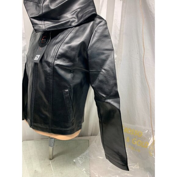 New R Rosso Black & Gold Leather Jacket Black Zip Up Hoodie Large NWT Italy - Picture 5 of 11